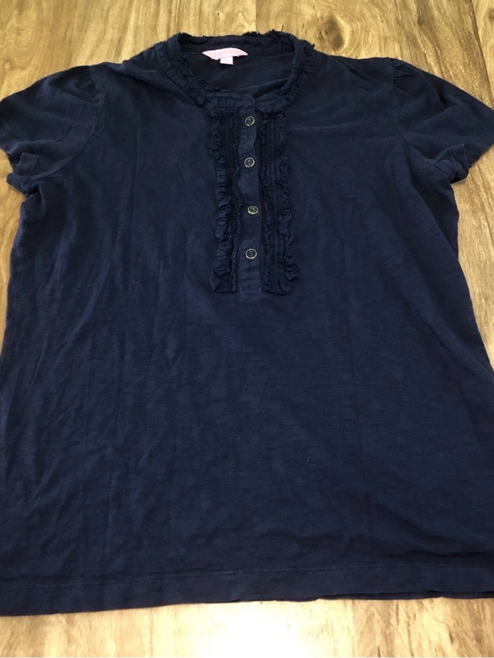 3/$40 Lilly Pulitzer Purple Ruffle Front Blouse 1/2 Button Short Sleeve Top XL